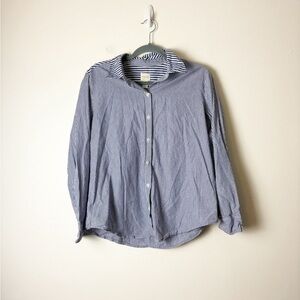 CHICOS • Women’s Mixed Stripe Button Down Shirt Blue White Cotton Size 1 = M